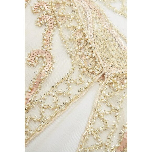 🆕 Women Cream Sequin Beaded Evening Cape Bridal Shawl Bolero Flapper Cover Up - Picture 5 of 6